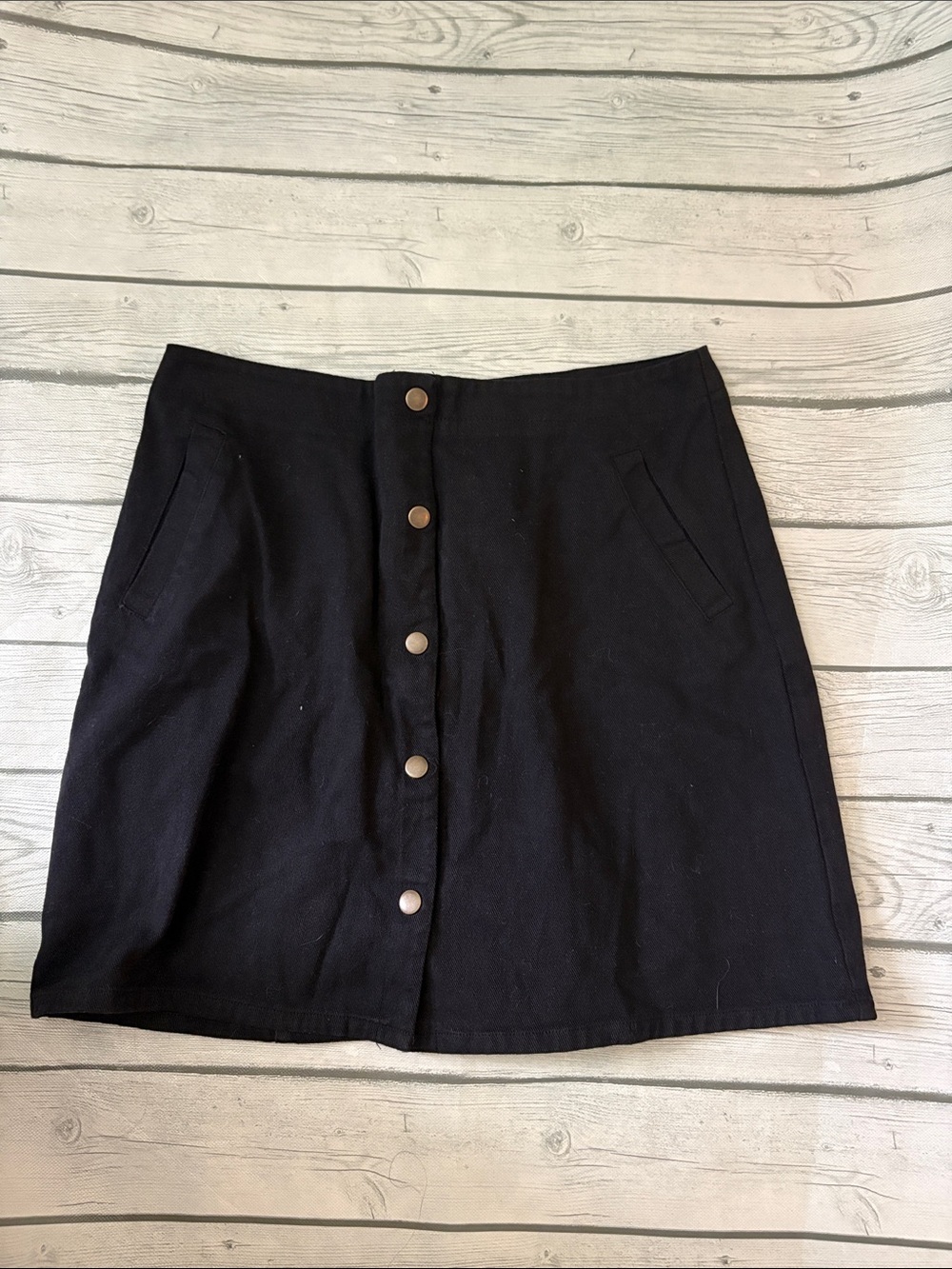 miami Black Button-Front A-Line Mini Skirt